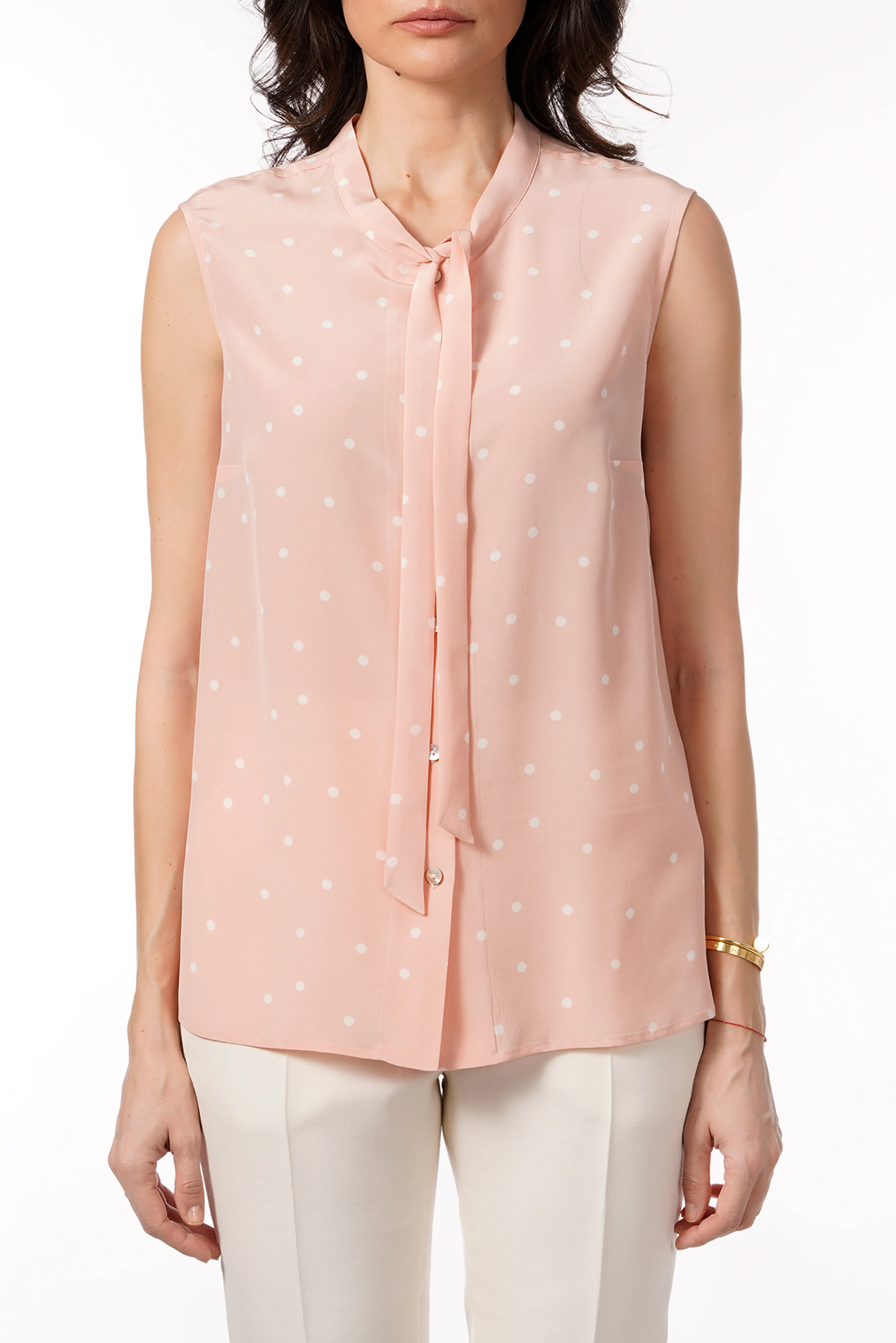 Блуза розова коприна, на точки