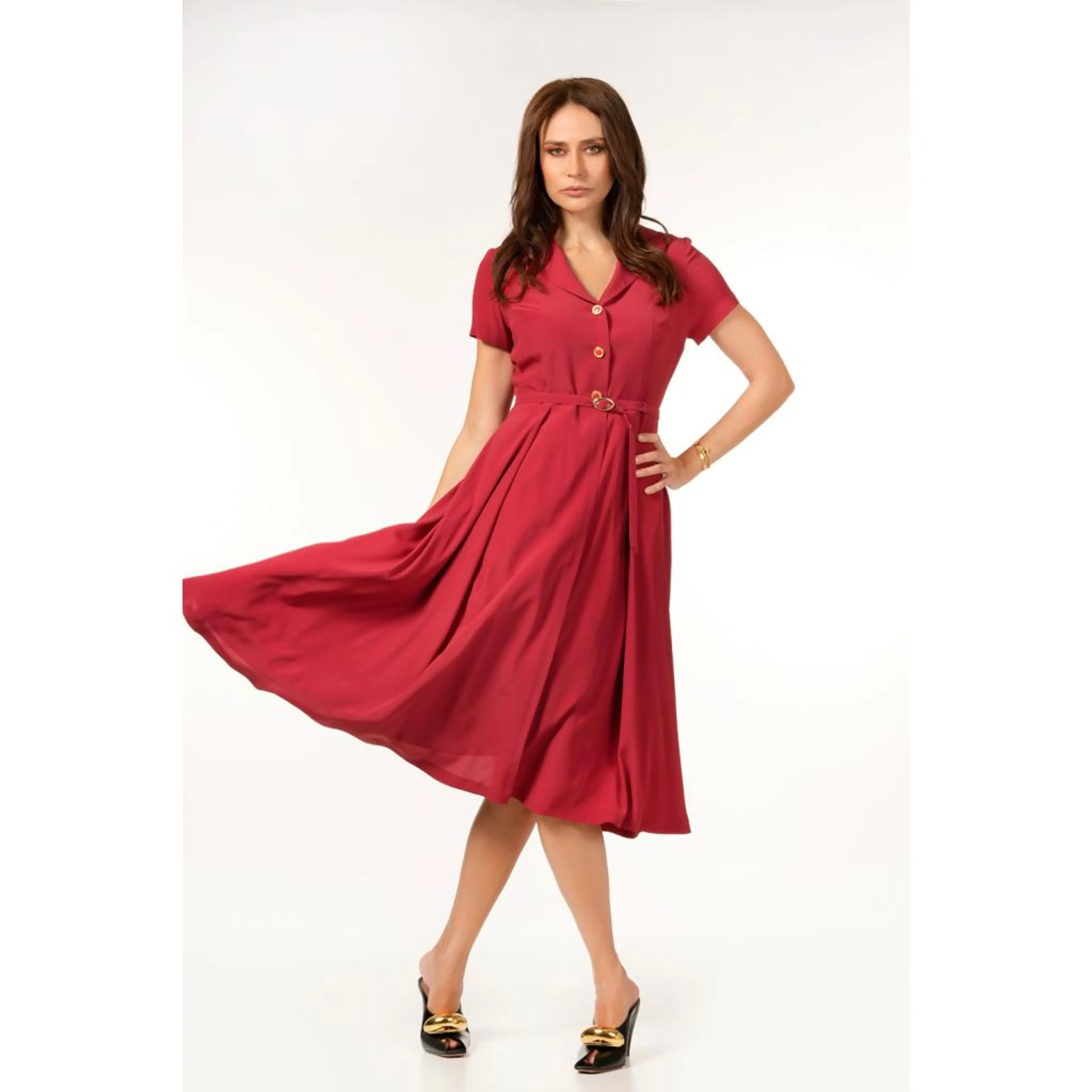 Рокля коприна цвят бордо, разкроена