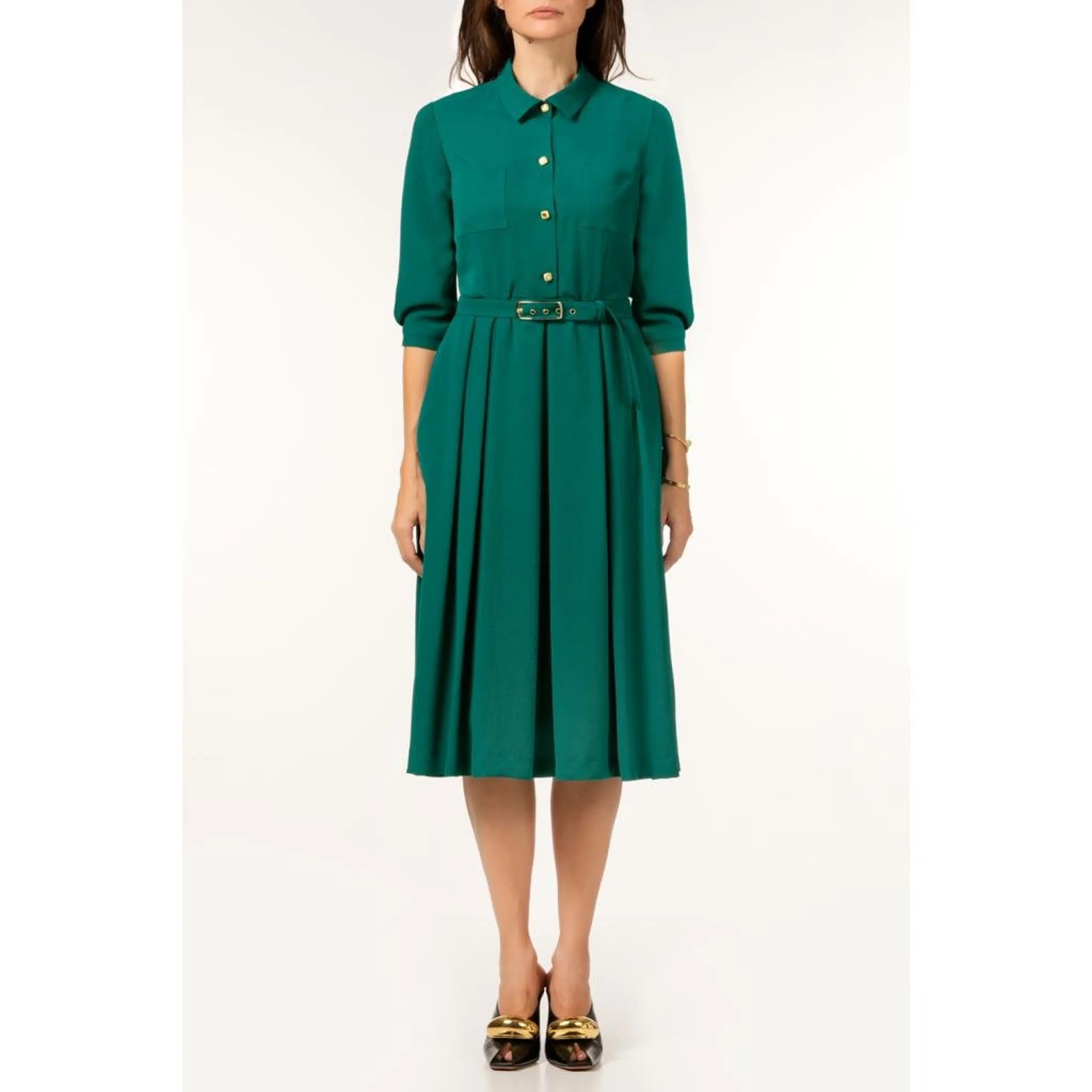 Рокля петролен цвят, разкроена