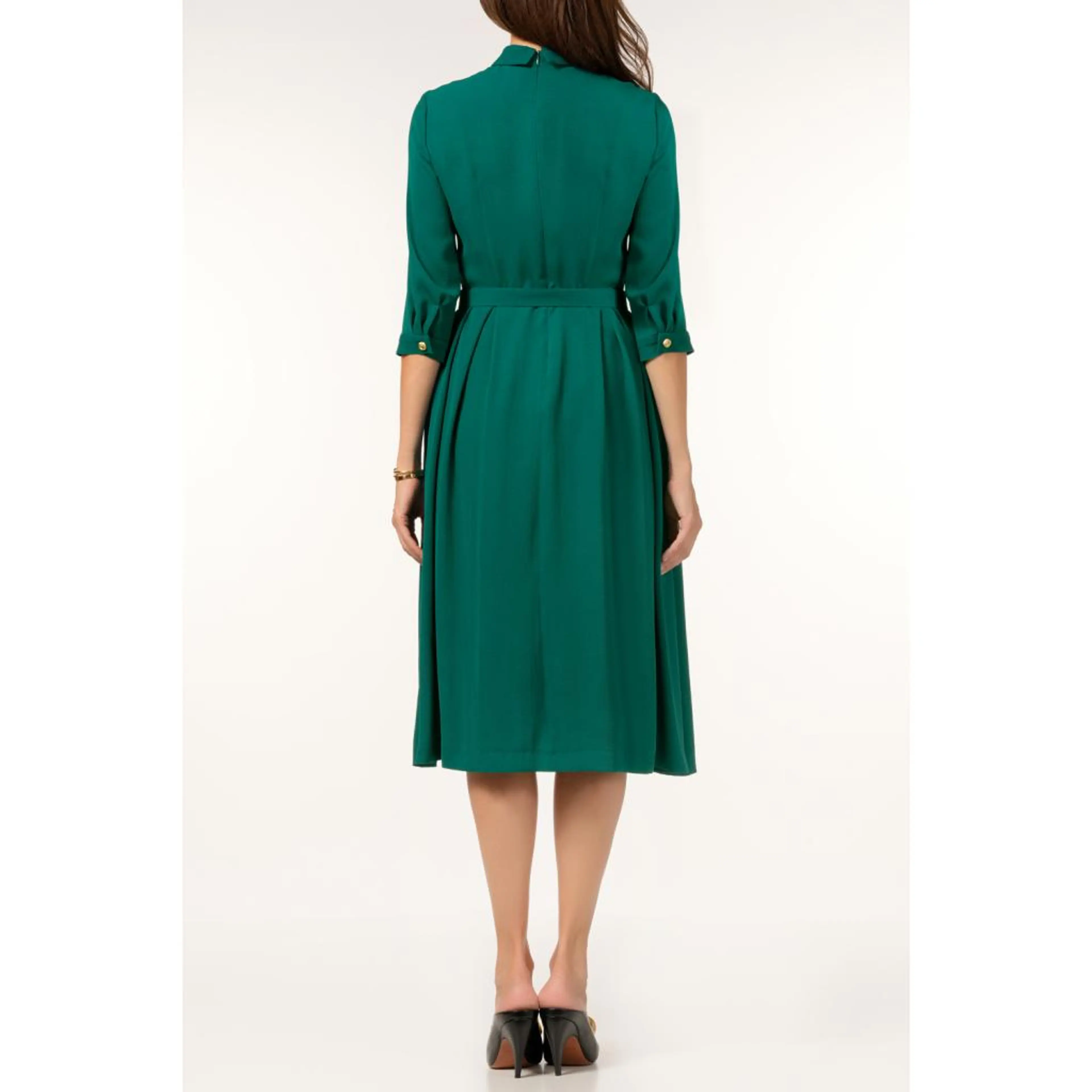 Рокля петролен цвят, разкроена