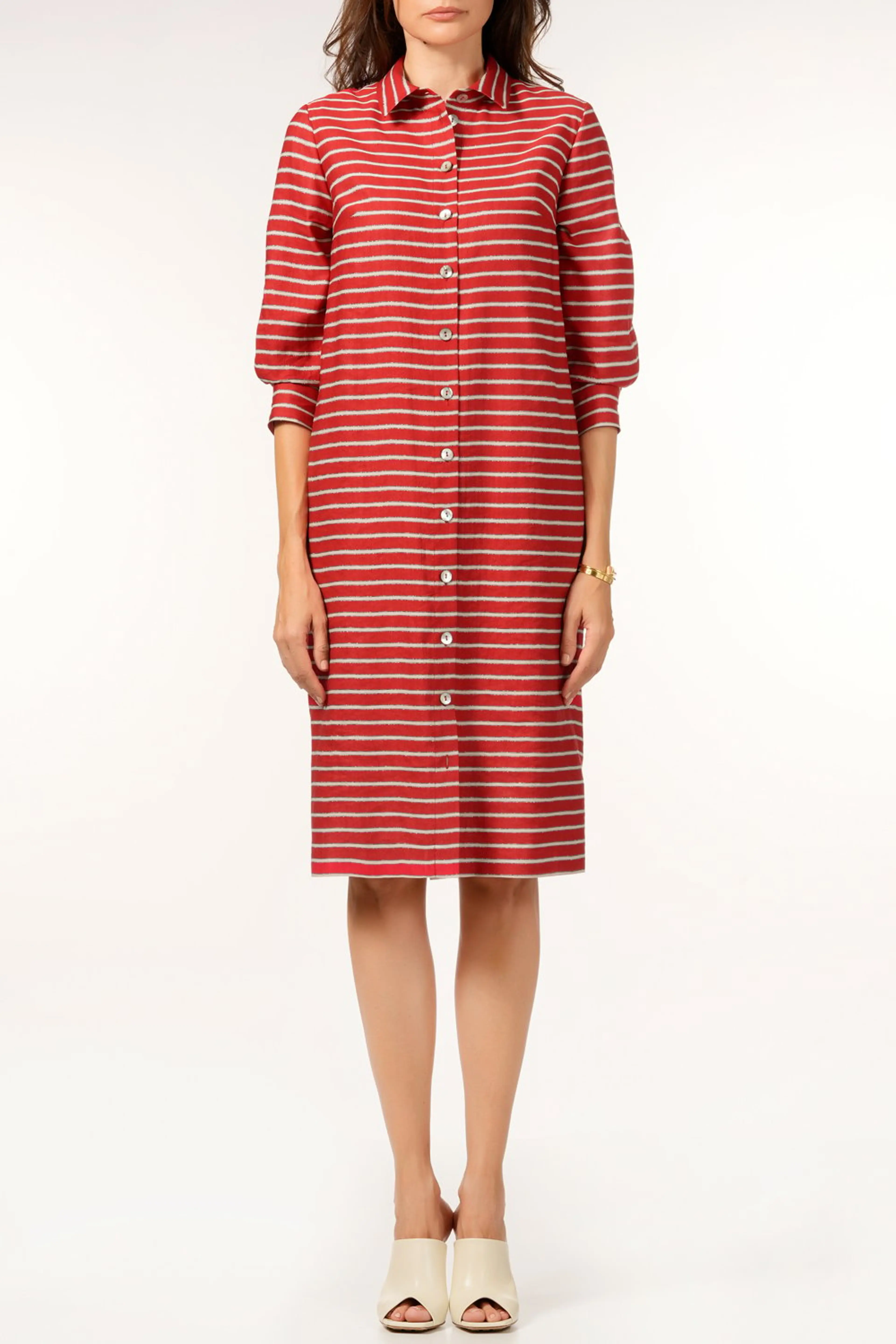 Рокля с копчета, червено райе