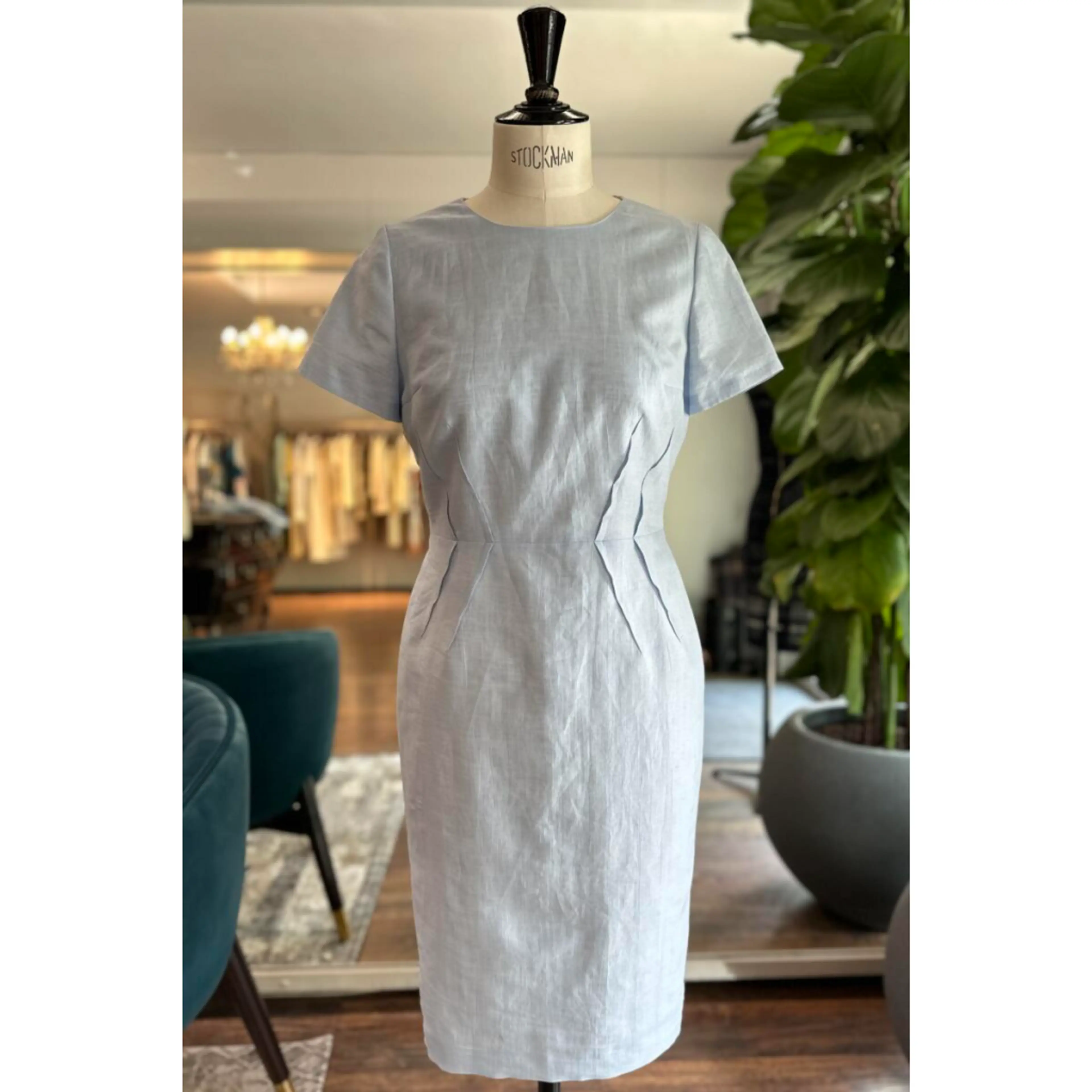 Рокля светлосиня, от коприна и лен 46