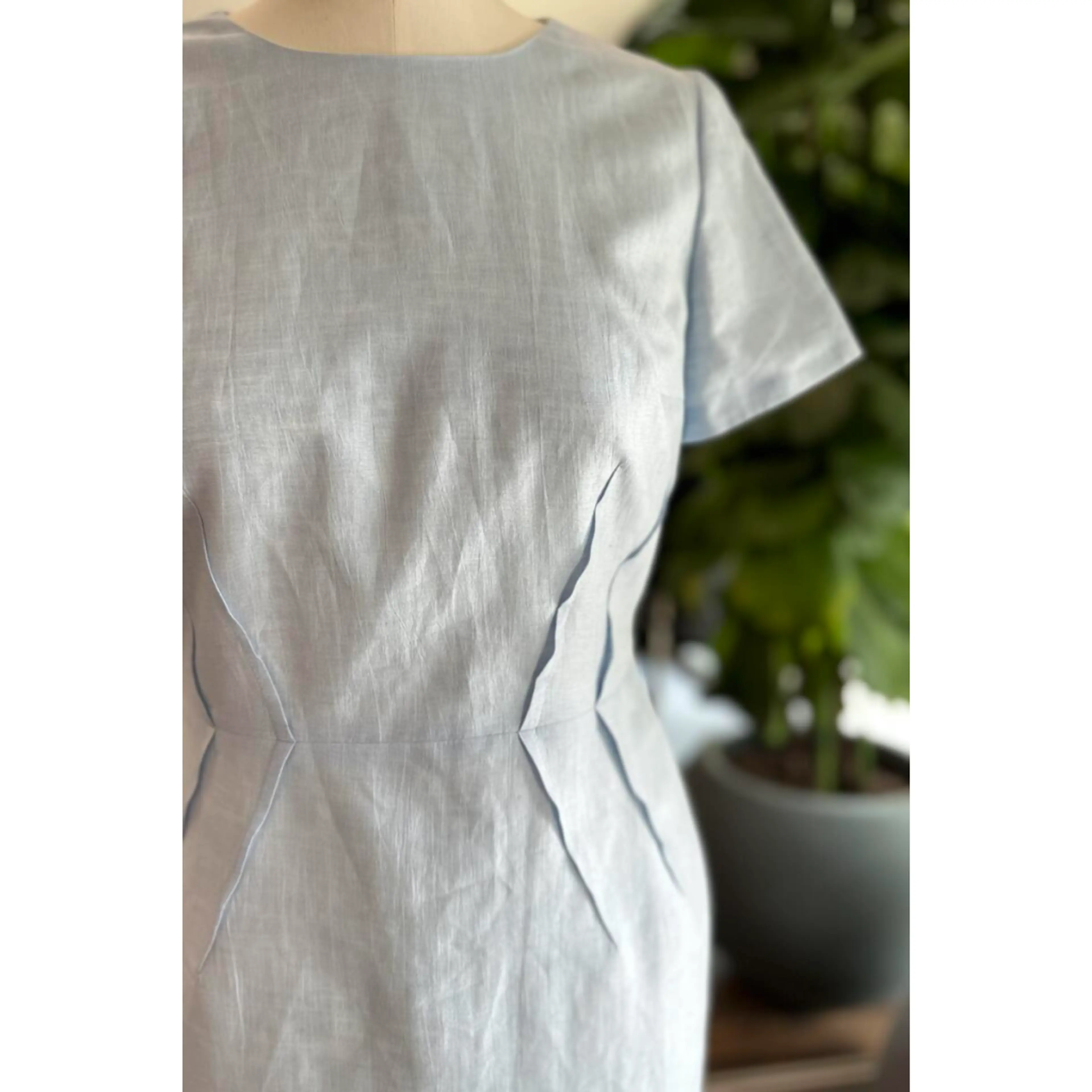 Рокля светлосиня, от коприна и лен 46