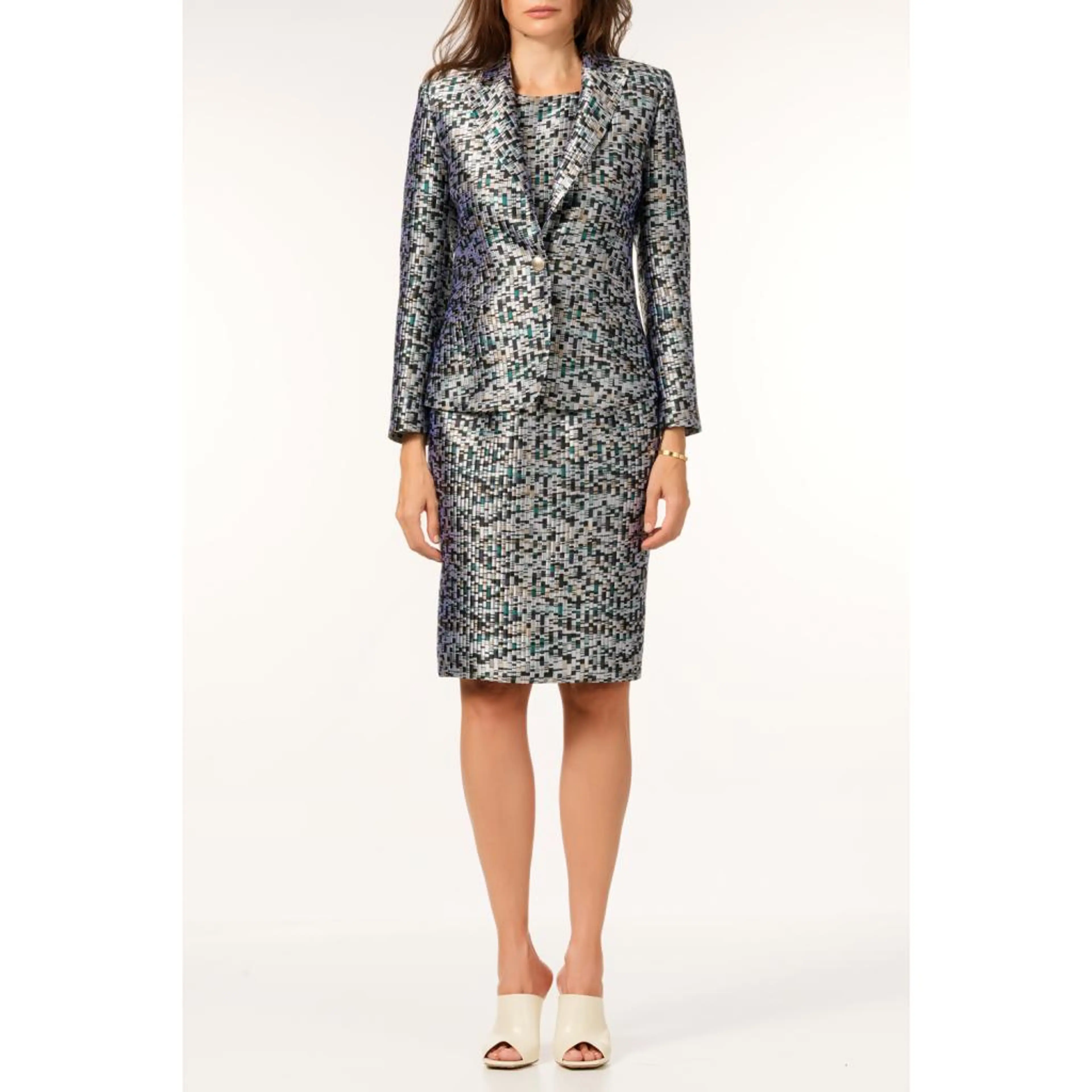 Сако сребристо/синьо/зелен жакард