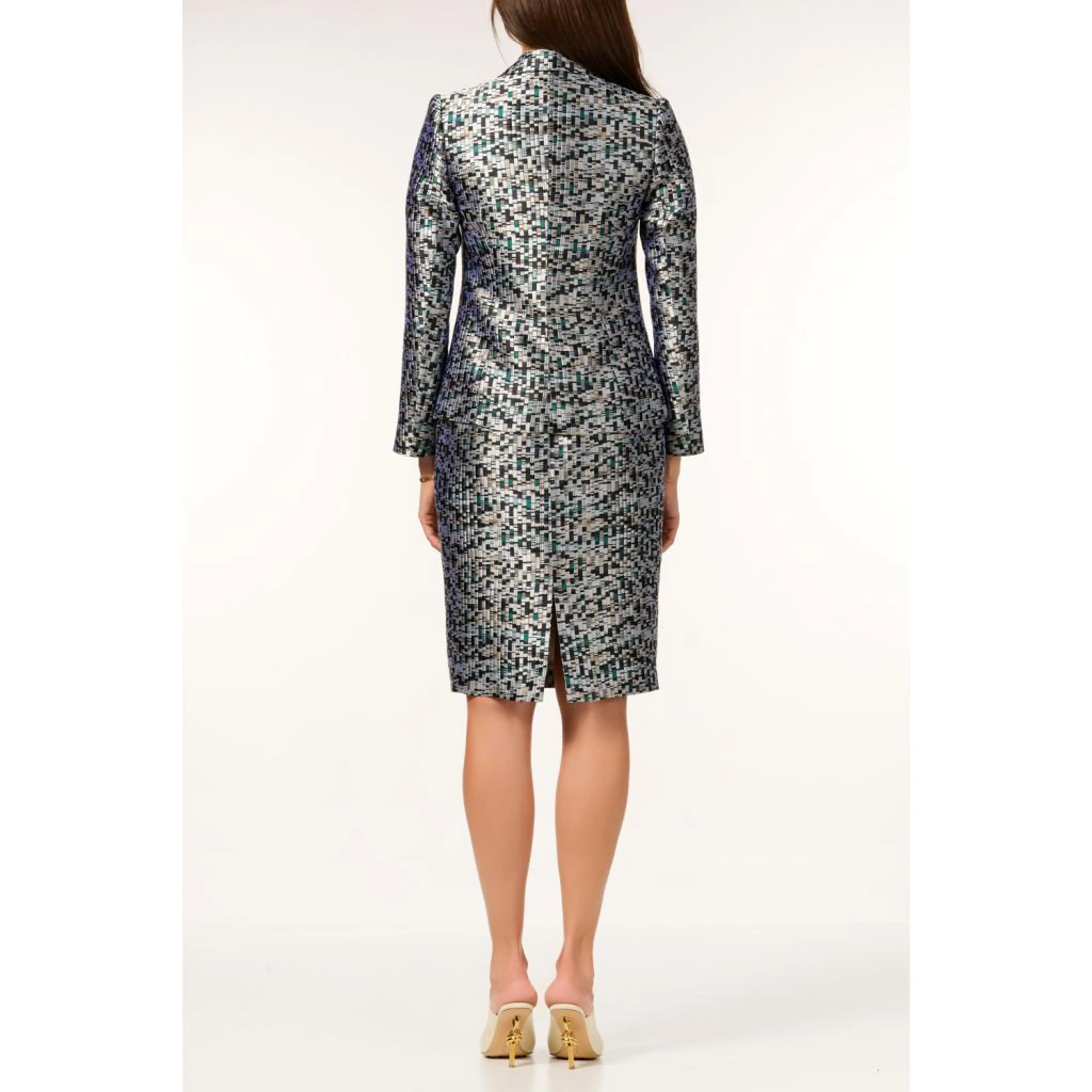 Сако сребристо/синьо/зелен жакард